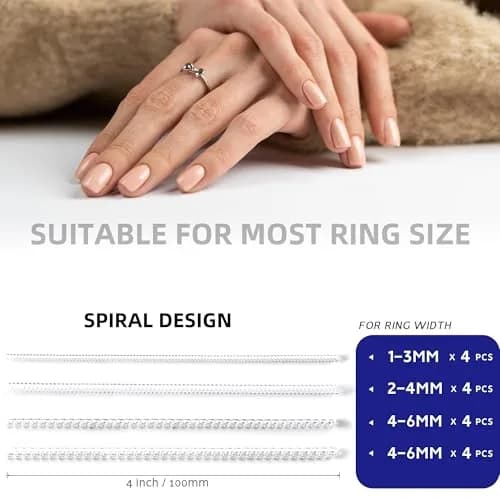 ELETIUO Ring Size Adjuster 16 Pack Invisible Silicone Guards in 4 Sizes for Loose Rings | Spiral Tighteners Resizer for Men and Women thumbnail 5