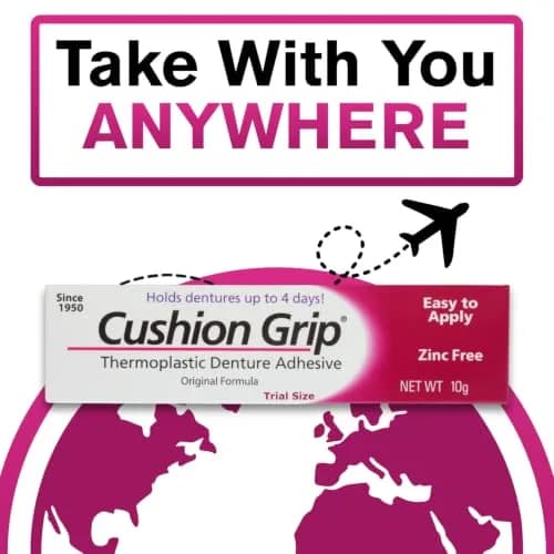 Cushion Grip Thermoplastic Denture Adhesive 10.35ml (0.35 Fl Oz) Pack of 10 | Long-Lasting Hold Up to 4 Days thumbnail 3