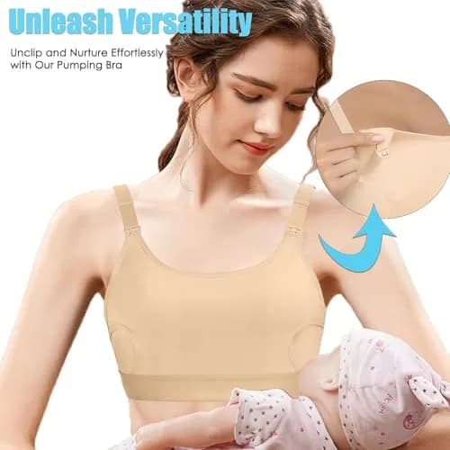 ENSDOAR Hands-Free Pumping Bra Small Beige | Soft Cotton Blend for Nursing & Pumping thumbnail 4