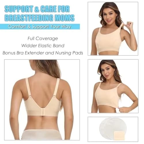 ENSDOAR Hands-Free Pumping Bra Small Beige | Soft Cotton Blend for Nursing & Pumping thumbnail 6