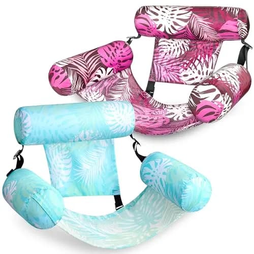 Sloosh Inflatable Pool Floats Adult Lounge Chairs 2-Pack | Tropical Leaves-Cyan, Pink (76c) thumbnail 1
