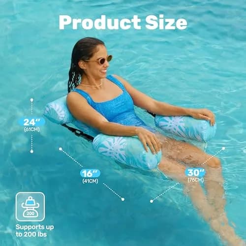 Sloosh Inflatable Pool Floats Adult Lounge Chairs 2-Pack | Tropical Leaves-Cyan, Pink (76c) thumbnail 5