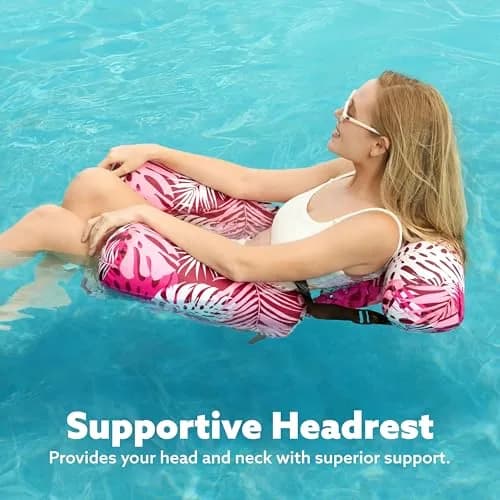 Sloosh Inflatable Pool Floats Adult Lounge Chairs 2-Pack | Tropical Leaves-Cyan, Pink (76c) thumbnail 6