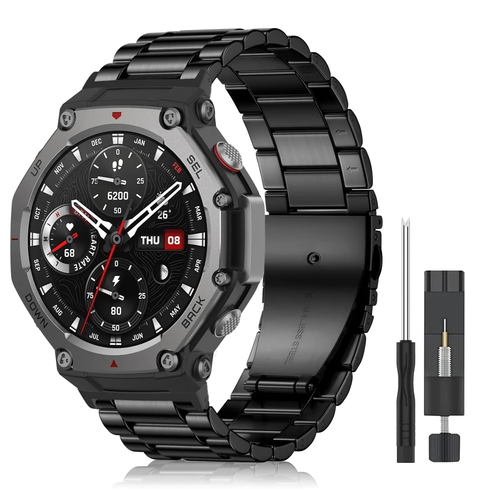 CeiLarv Metal Watch Band for Amazfit T-Rex 3 | Silver Black 2.2cm (0.87in) — Black / Amazfit T-Rex 3
