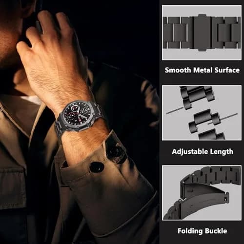 CeiLarv Stainless Steel Watch Band for Amazfit T-Rex 3, 22mm (Black) | Polished Metal Strap with Quick Release thumbnail 2