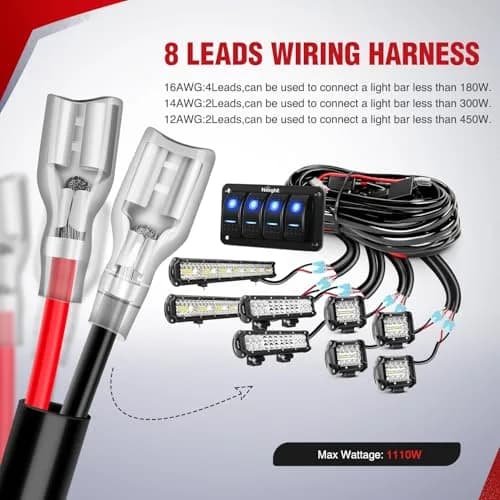 Nilight 4 Gang Rocker Switch Panel Wiring Harness Kit 12V | 16AWG 14AWG 12AWG Power Relay Blade Fuse 5Pin 4 Gang Toggle Switches for Cars Boat ATV Trucks-8 Leads thumbnail 2