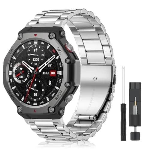 CeiLarv Metal Watch Band for Amazfit T-Rex 3 | Stainless Steel, Adjustable, Silver thumbnail 1