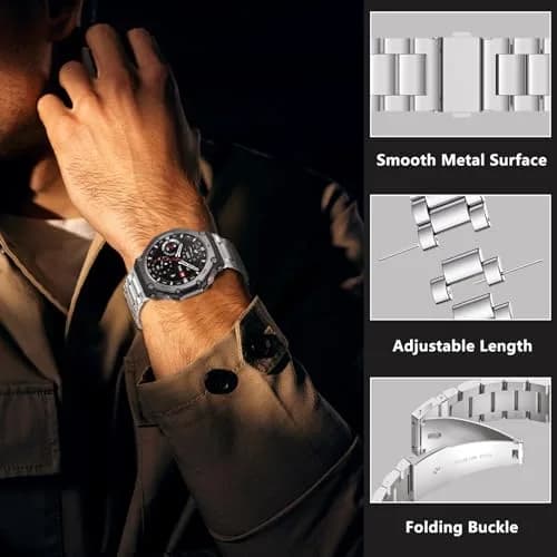 CeiLarv Metal Watch Band for Amazfit T-Rex 3 | Stainless Steel, Adjustable, Silver thumbnail 2