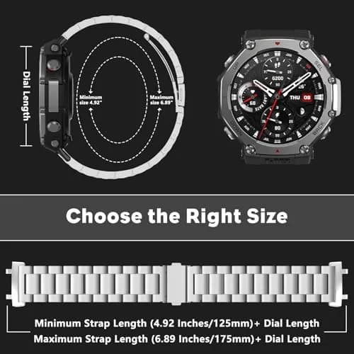 CeiLarv Metal Watch Band for Amazfit T-Rex 3 | Stainless Steel, Adjustable, Silver thumbnail 4