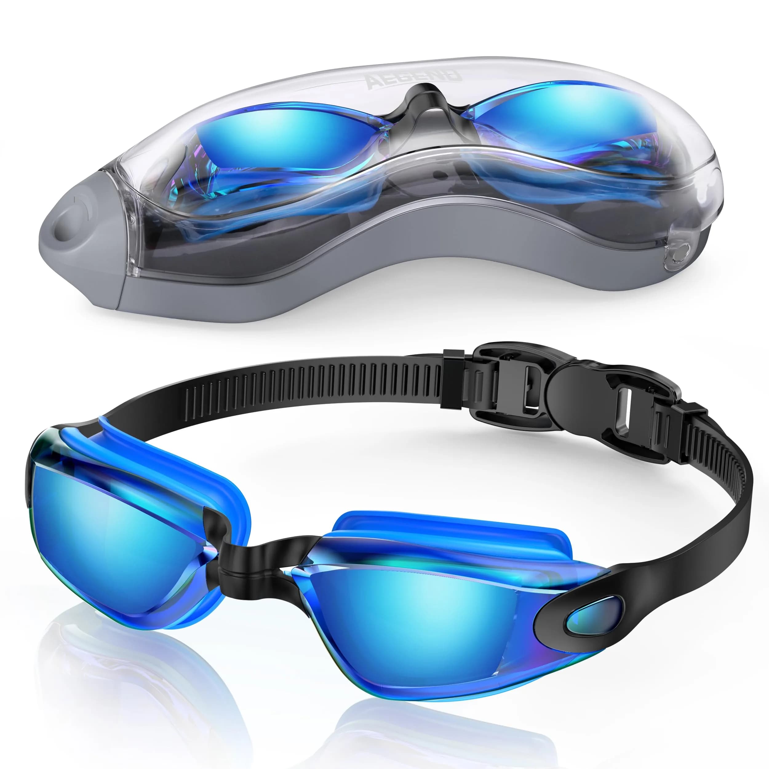 Aegend Swim Goggles No Leaking Full Protection Adult Youth with Mirrored Lenses — Blue-black