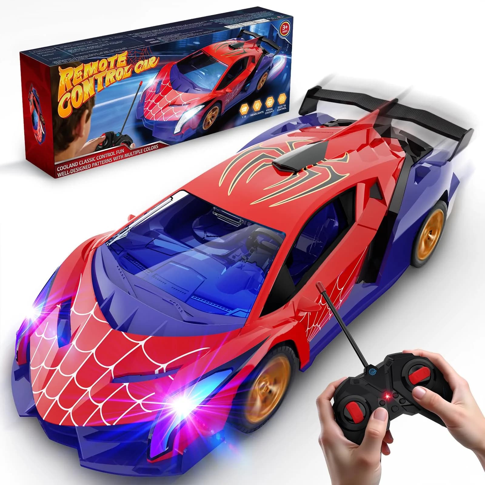 ZIROKAY Spider Remote Control Car with Multi-Color Flash Lights & Drift Action, 25.5cm (10.04 in) | Ages 3-12