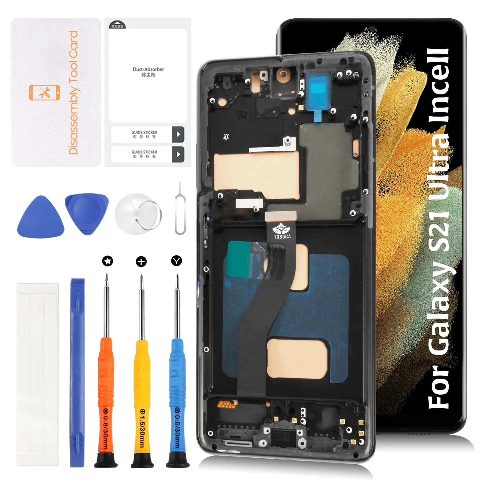 Olivechard Black Wireless Accessory Replacement Screen for Galaxy S21 Ultra | InCell LCD & Frame - main product image
