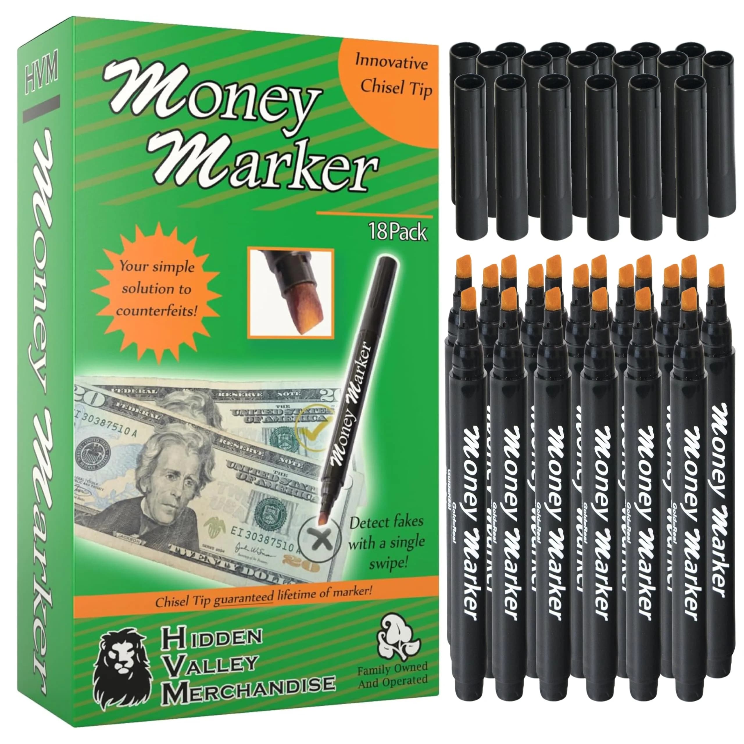 HVM Counterfeit Money Detector Pen 18 Pack | Detect Fake Bills with Special Ink