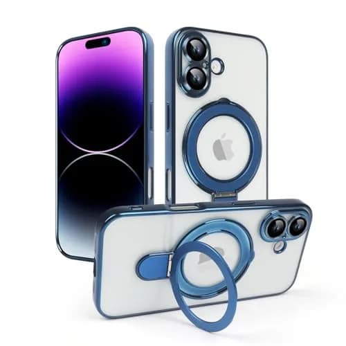 Omio Magnetic Invisible Stand Case for iPhone 16 Ultramarine | Slim Shockproof with Camera Lens Protector thumbnail 1