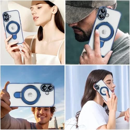 Omio Magnetic Invisible Stand Case for iPhone 16 Ultramarine | Slim Shockproof with Camera Lens Protector thumbnail 7