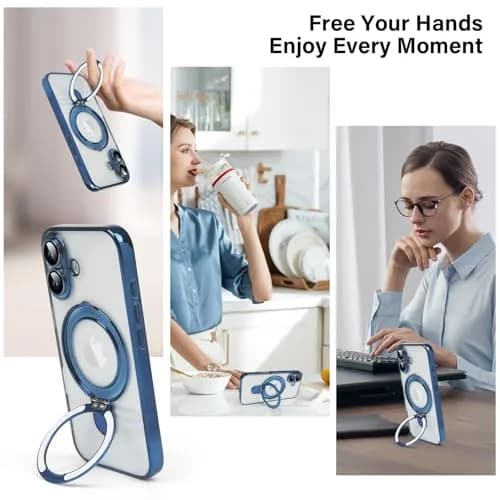 Omio Magnetic Invisible Stand Case for iPhone 16 Ultramarine | Slim Shockproof with Camera Lens Protector thumbnail 3