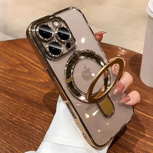 Omio Magnetic Invisible Stand Case for iPhone 16 Pro Max 6.9 inch | Clear Plating with Kickstand & MagSafe Support thumbnail 1