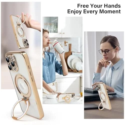 Omio Magnetic Invisible Stand Case for iPhone 16 Pro Max 6.9 inch | Clear Plating with Kickstand & MagSafe Support thumbnail 3