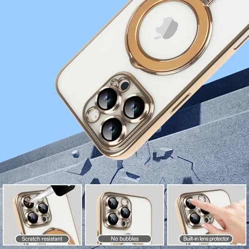 Omio Magnetic Invisible Stand Case for iPhone 16 Pro Max 6.9 inch | Clear Plating with Kickstand & MagSafe Support thumbnail 4