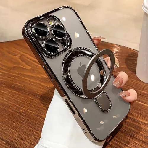 Omio Magnetic Invisible Stand Case for iPhone 16 Pro Max 6.9 inch | Clear Plating Soft Shockproof with Camera Lens Protector thumbnail 1