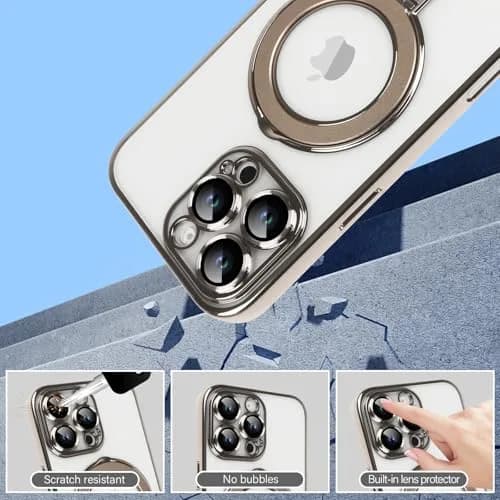 Omio Magnetic Invisible Stand Case for iPhone 16 Pro Max 6.9 inch | Clear Plating Soft Shockproof with Camera Lens Protector thumbnail 4
