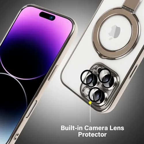 Omio Magnetic Invisible Stand Case for iPhone 16 Pro Max 6.9 inch | Clear Plating Soft Shockproof with Camera Lens Protector thumbnail 6