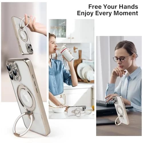 Omio Magnetic Invisible Stand Case for iPhone 16 Pro Max 6.9 inch | Clear Plating Soft Shockproof with Camera Lens Protector thumbnail 3