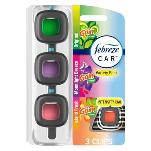 Febreze Car Air Freshener Vent Clips Mixed Gain Scent 3 Count | Odor-Fighting Automotive Fragrance thumbnail 1