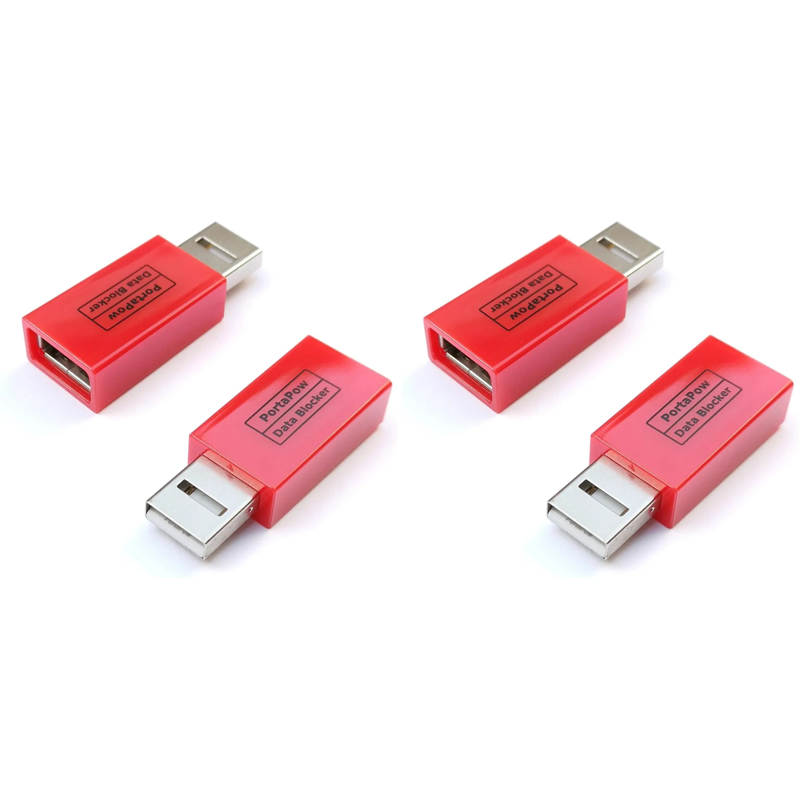 PortaPow 3rd Gen USB Data Blocker (Red 4 Pack) | Protect Against Juice Jacking - main product image