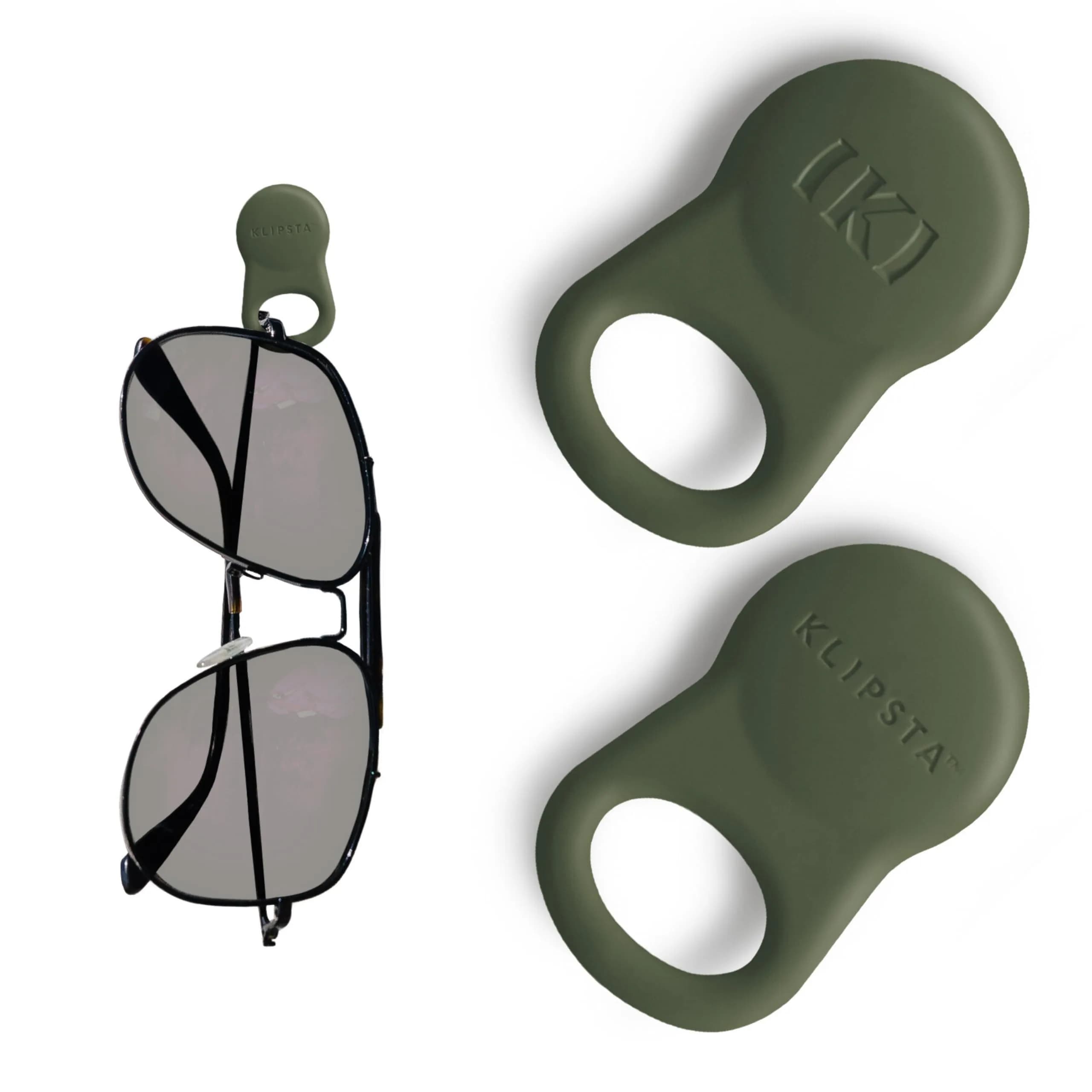 KLIPSTA SPEX Magnetic Glasses Clips (Black & Stone 2-Pack) | Secure Eyewear & ID Badge Holder — Olive Green