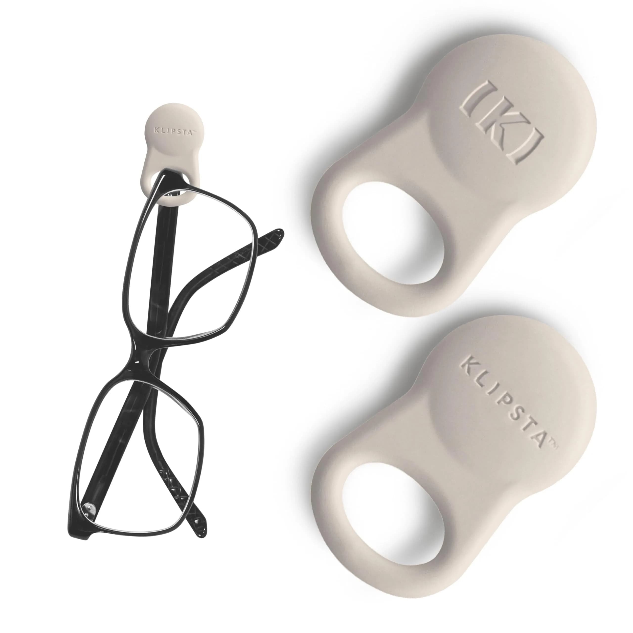 KLIPSTA SPEX Magnetic Glasses Clips (Black & Stone 2-Pack) | Secure Eyewear & ID Badge Holder — Stone