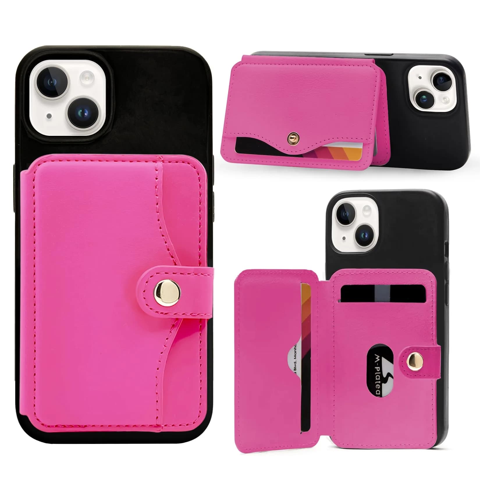 M-Plateau Card Holder for Back of Phone | Slim Leather Wallet with Kickstand (4 cards, Rose Red) - main product image
