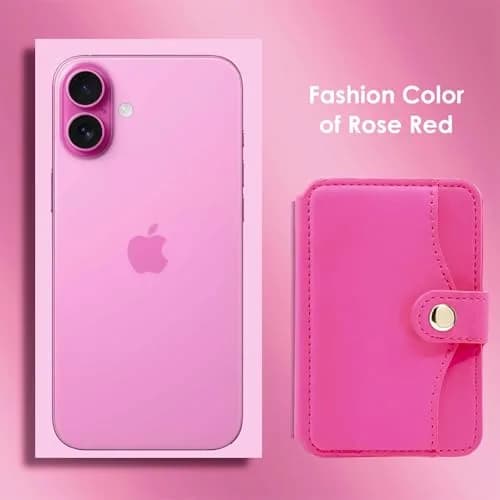 M-Plateau Card Holder for Back of Phone | Slim Leather Wallet with Kickstand (4 cards, Rose Red) thumbnail 7