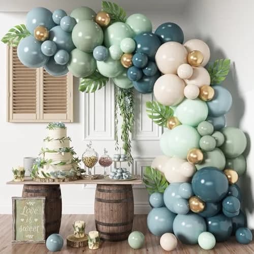 HILAVO Dusty Blue Sage Green Balloon Arch Kit 98 pcs (2.27 kg / 5 lb) | Jungle Safari Birthday Baby Shower Wedding Party Decorations thumbnail 1