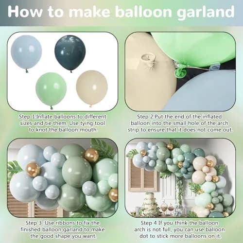 HILAVO Dusty Blue Sage Green Balloon Arch Kit 98 pcs (2.27 kg / 5 lb) | Jungle Safari Birthday Baby Shower Wedding Party Decorations thumbnail 7