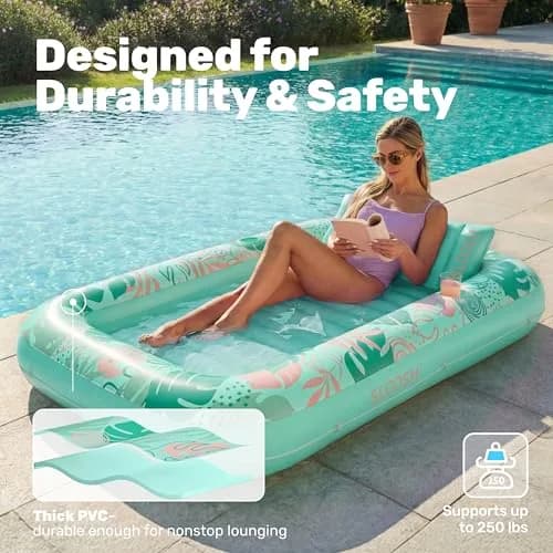 Sloosh Inflatable Tanning Pool Lounger Float 203cm x 117cm (80" x 46") | Personal Sunbathing Oasis with Pillow & Drink Holders thumbnail 5