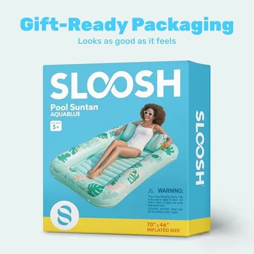 Sloosh Inflatable Tanning Pool Lounger Float 203cm x 117cm (80" x 46") | Personal Sunbathing Oasis with Pillow & Drink Holders thumbnail 9