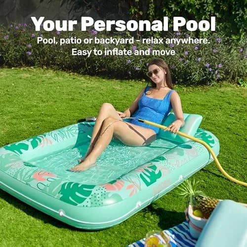 Sloosh Inflatable Tanning Pool Lounger Float 203cm x 117cm (80" x 46") | Personal Sunbathing Oasis with Pillow & Drink Holders thumbnail 3