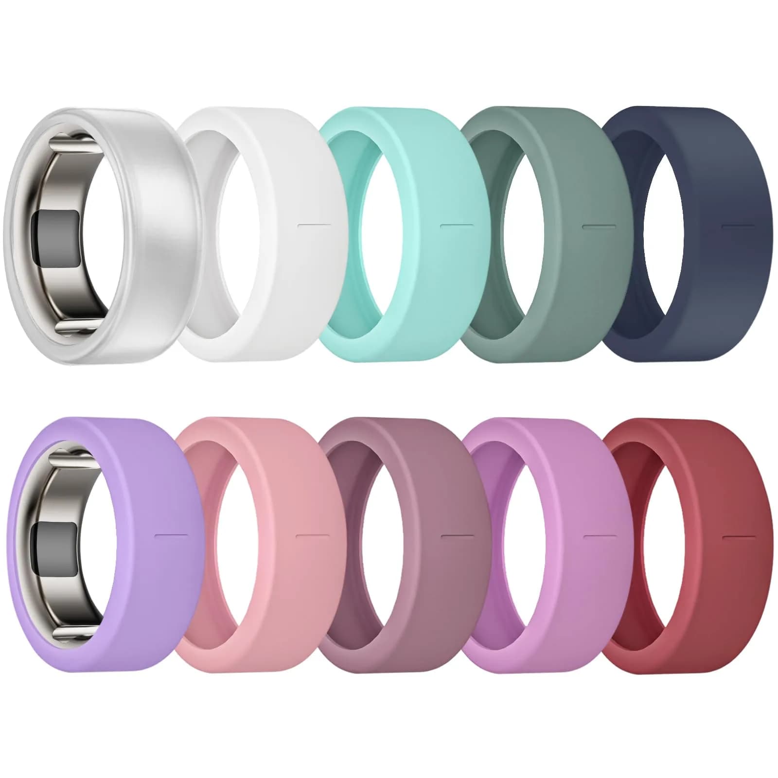 sylacor 10 Pack Ring Covers for Oura Ring Gen 4/3 & RingConn (S/M Sizes) | Elastic Silicone Protector — 10Collors / S (6/7/8/9/10)