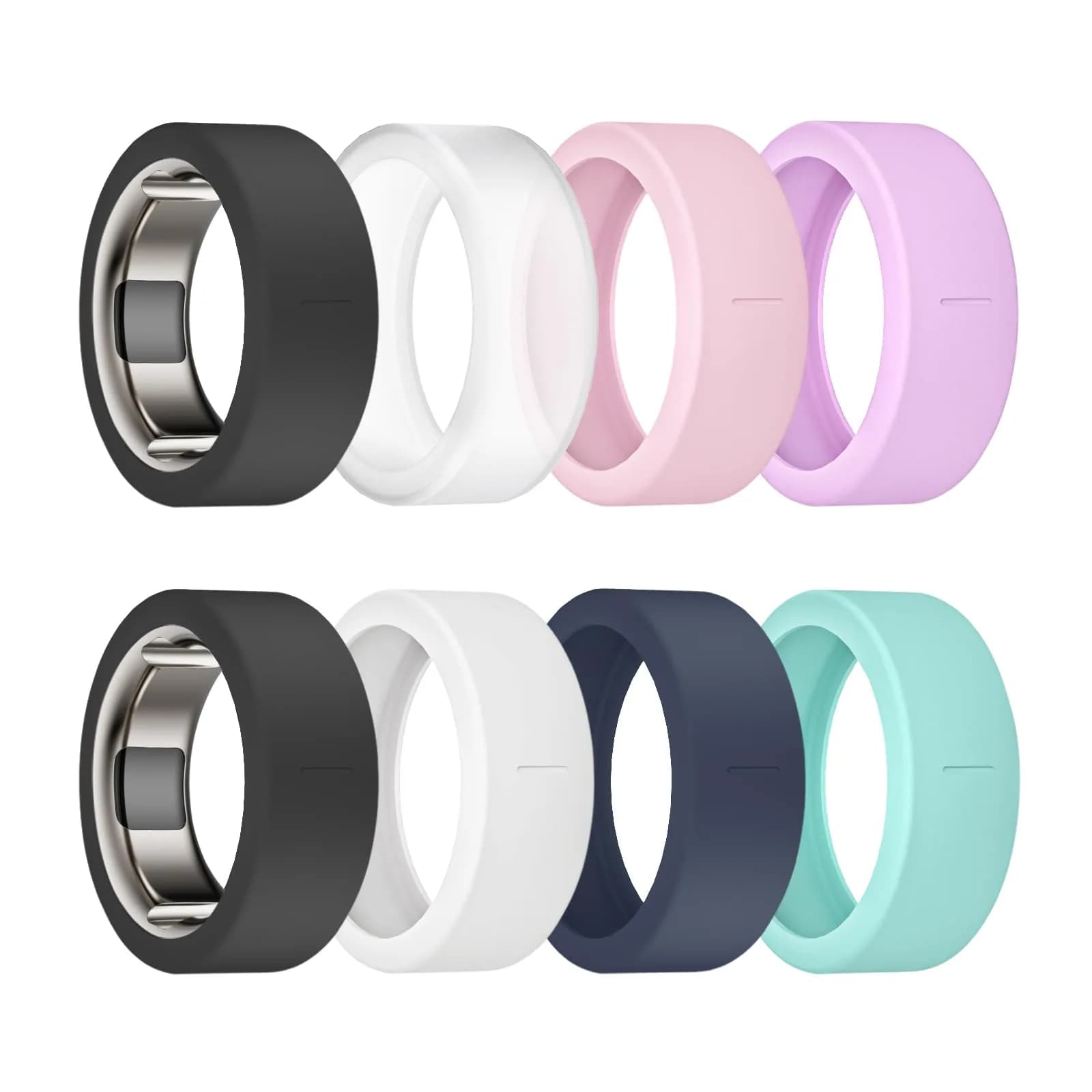sylacor 10 Pack Ring Covers for Oura Ring Gen 4/3 & RingConn (S/M Sizes) | Elastic Silicone Protector — 2 Black/Blue/Clear/White/Teal/Purple/Pink