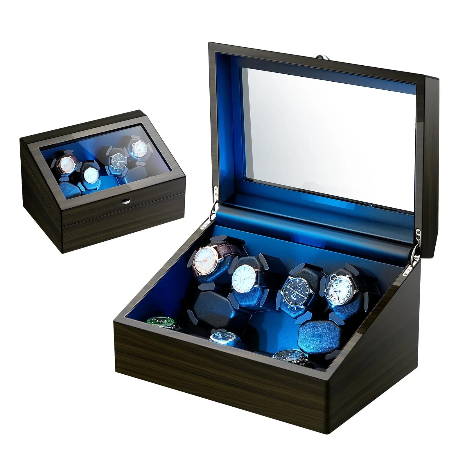 LALAHOO 6 Watch Winders with 6 Storage Spaces | Ultra Quiet Automatic Watch Winder for Automatic Watches with LED Light — 6+6-Piano Lacquer