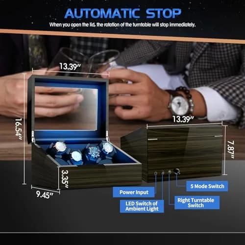LALAHOO 6 Watch Winders with 6 Storage Spaces | Ultra Quiet Automatic Watch Winder for Automatic Watches with LED Light thumbnail 6