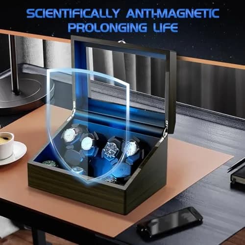 LALAHOO 6 Watch Winders with 6 Storage Spaces | Ultra Quiet Automatic Watch Winder for Automatic Watches with LED Light thumbnail 3
