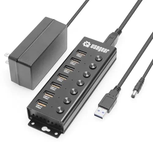 USBGear 7 Port USB 3.2 Hub – 10Gbps 48W Charging Hub with Individual On/Off USB Ports for Laptop, PC, Desktop, 12V/4A Power Adapter (3ft), Computer Accessories thumbnail 1