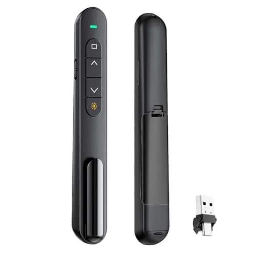 QUI Presentation Clicker with Volume Control, Wireless Presenter Remote | Plug & Play 2.4GHz USB Slide Advancer Compatible with Mac/Windows, Keynote, Google Slides thumbnail 1
