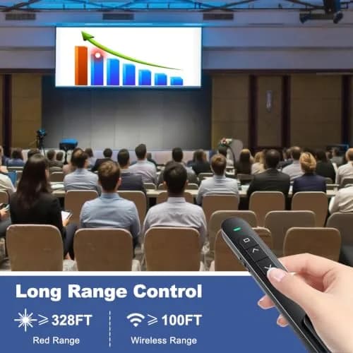 QUI Presentation Clicker with Volume Control, Wireless Presenter Remote | Plug & Play 2.4GHz USB Slide Advancer Compatible with Mac/Windows, Keynote, Google Slides thumbnail 6