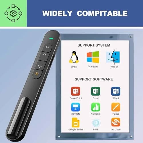 QUI Presentation Clicker with Volume Control, Wireless Presenter Remote | Plug & Play 2.4GHz USB Slide Advancer Compatible with Mac/Windows, Keynote, Google Slides thumbnail 7