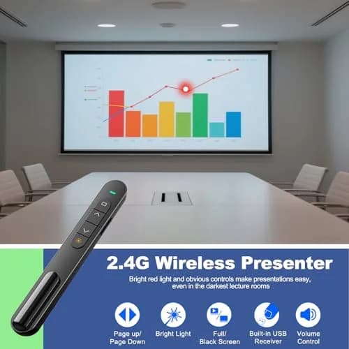 QUI Presentation Clicker with Volume Control, Wireless Presenter Remote | Plug & Play 2.4GHz USB Slide Advancer Compatible with Mac/Windows, Keynote, Google Slides thumbnail 2