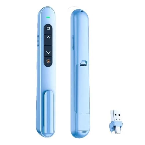 QUI Presentation Clicker with Volume Control, Wireless Presenter Remote, Blue | 328ft Wireless Range thumbnail 1