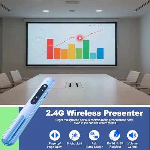 QUI Presentation Clicker with Volume Control, Wireless Presenter Remote, Blue | 328ft Wireless Range thumbnail 2